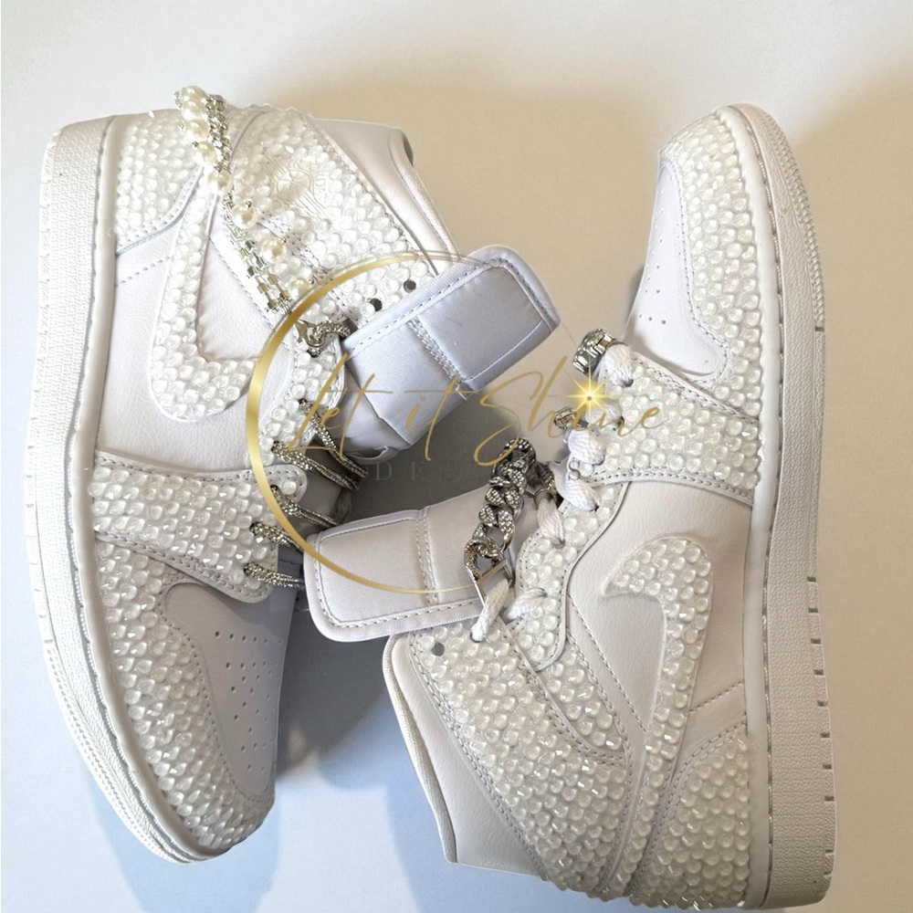 White Bling Wedding Jordan 1 Mid Custom Rhinestone Sneakers - Picture 12 of 12